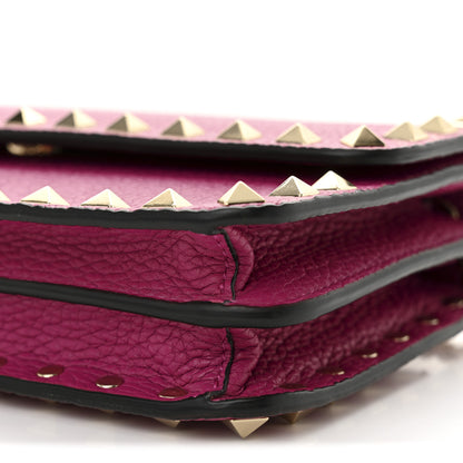 Valentino Garavani Pebbled Calfskin Rockstud Flap Wallet On Chain Rose Violet 9 of 9