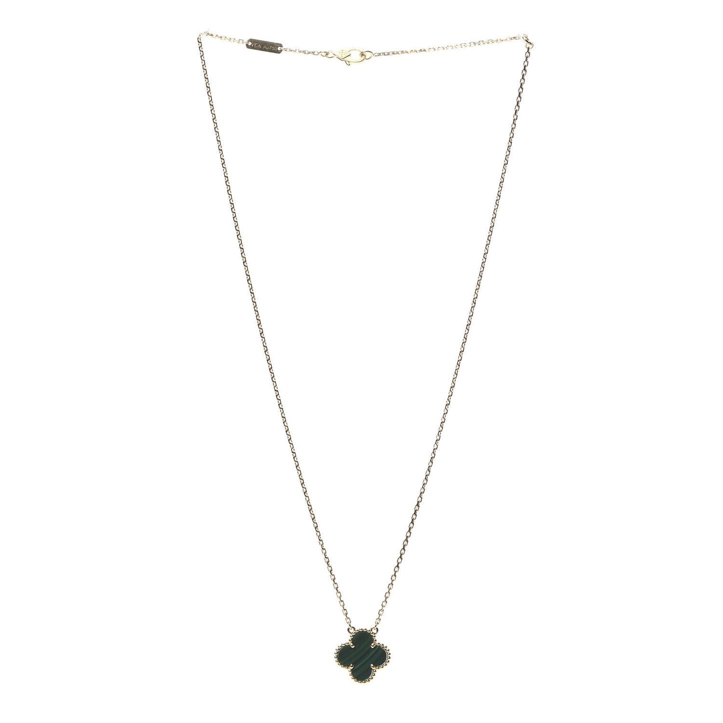 18K Yellow Gold Malachite Vintage Alhambra Pendant Necklace