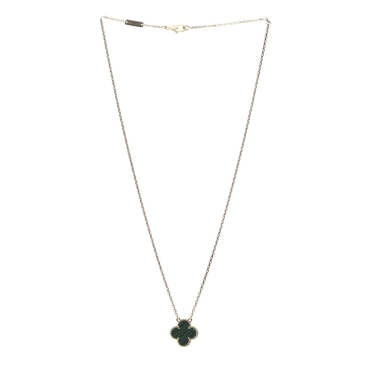 Van Cleef & Arpels 18K Yellow Gold Malachite Vintage Alhambra Pendant Necklace 3 of 6