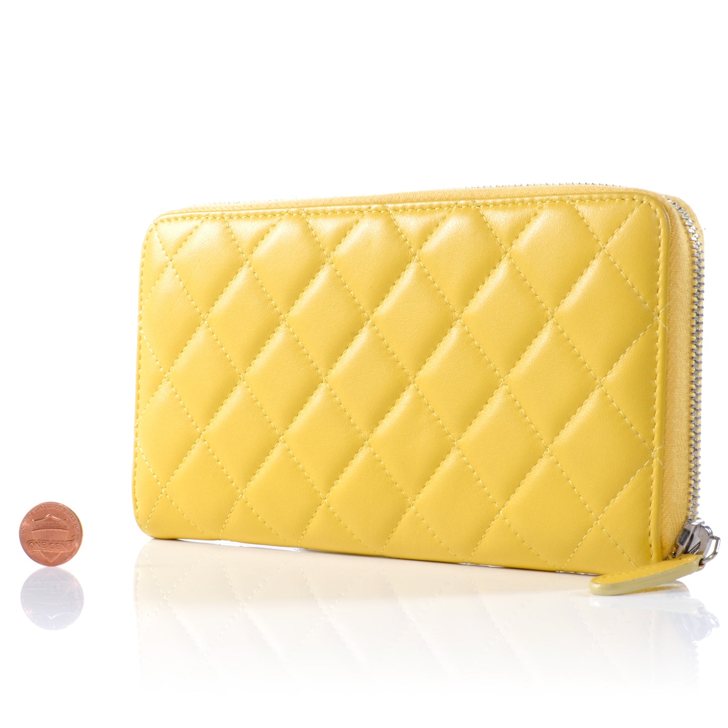 Lambskin Quilted Zip Around Wallet Yellow