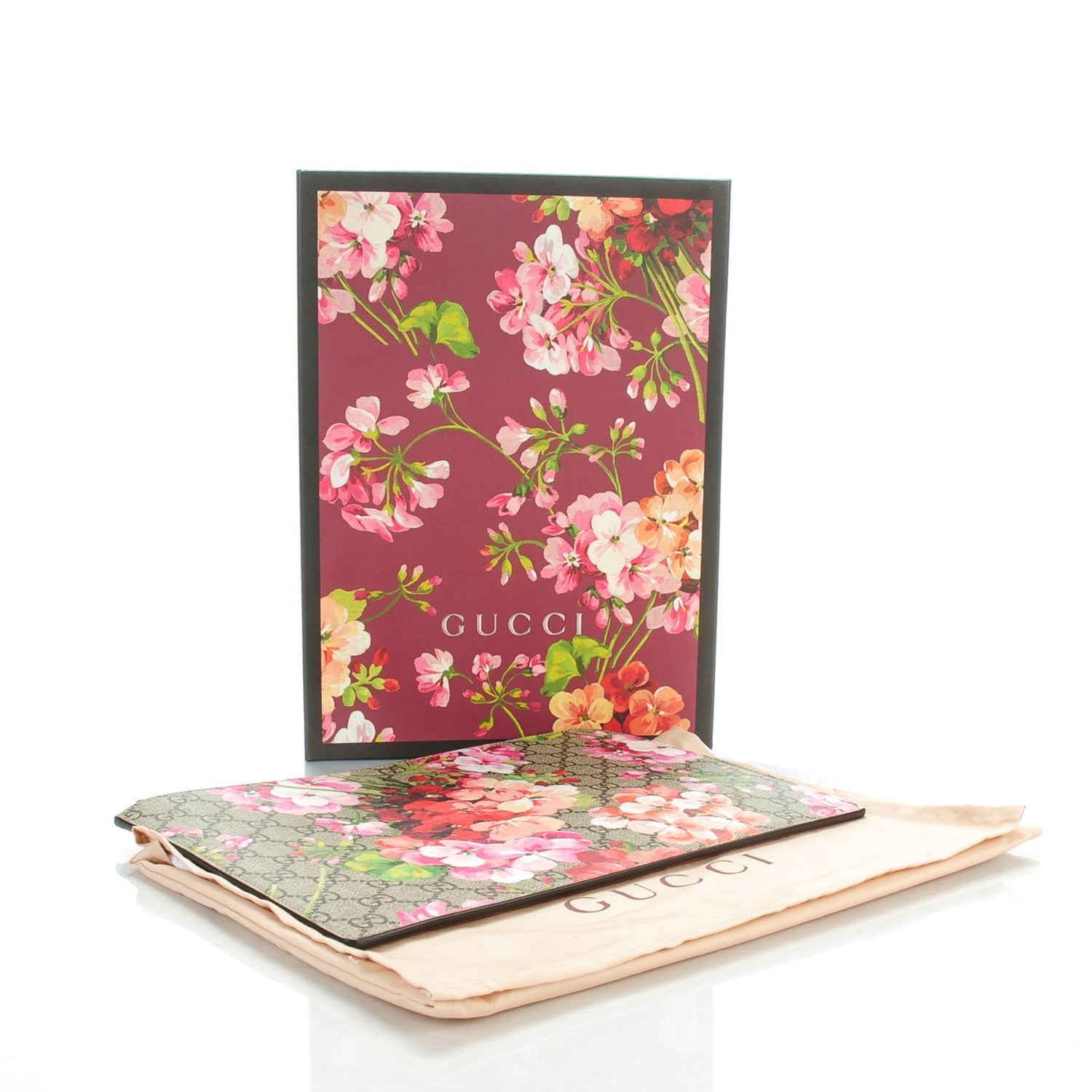 Gucci GG Supreme Monogram Blooms Suede Large Zip Pouch Beige Multicolor Dry Rose 4 of 6