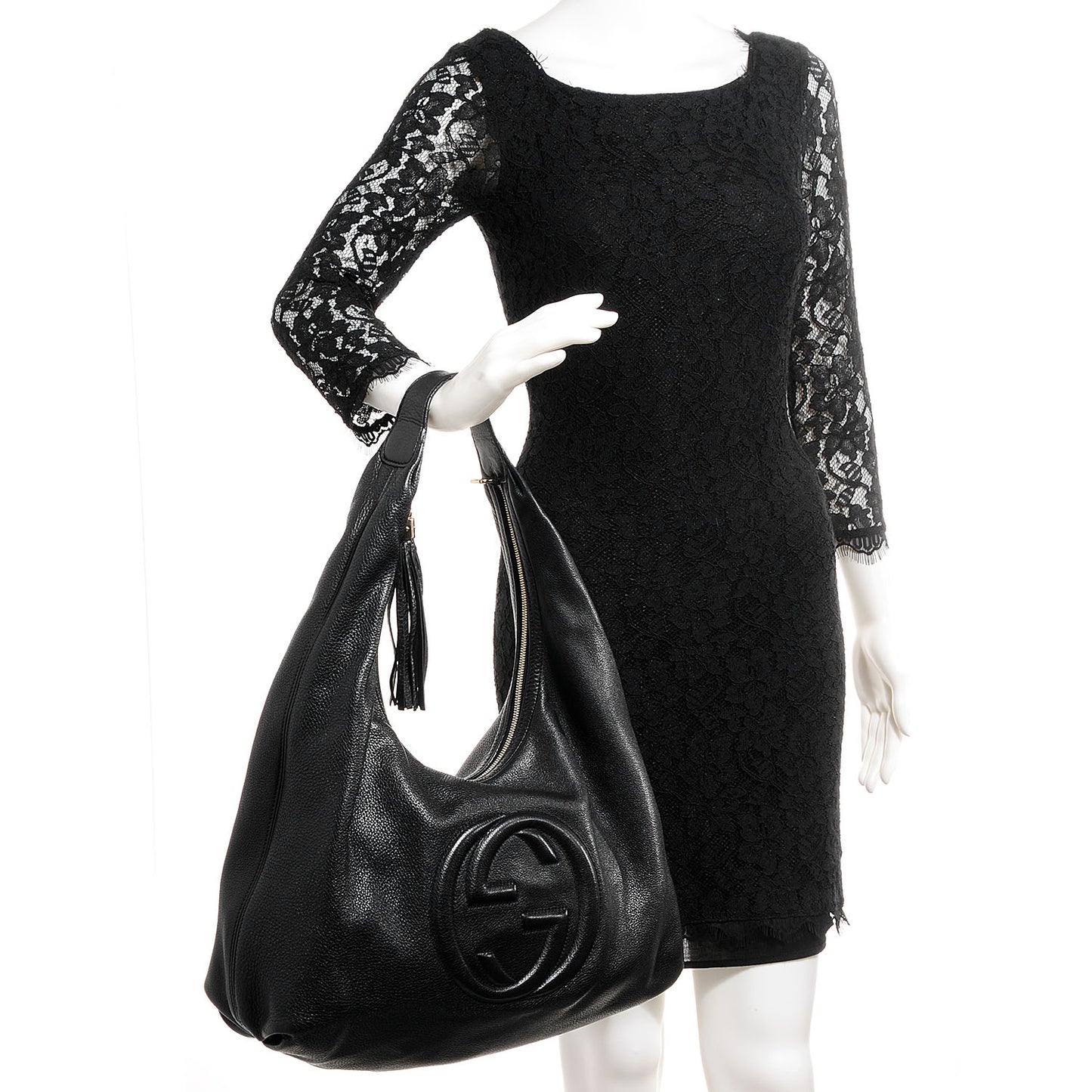 Pebbled Calfskin Large Soho Hobo Black