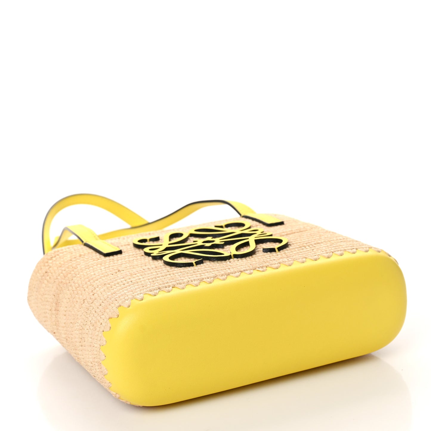 Raffia Square Mini Anagram Basket Tote Bag Natural Yellow