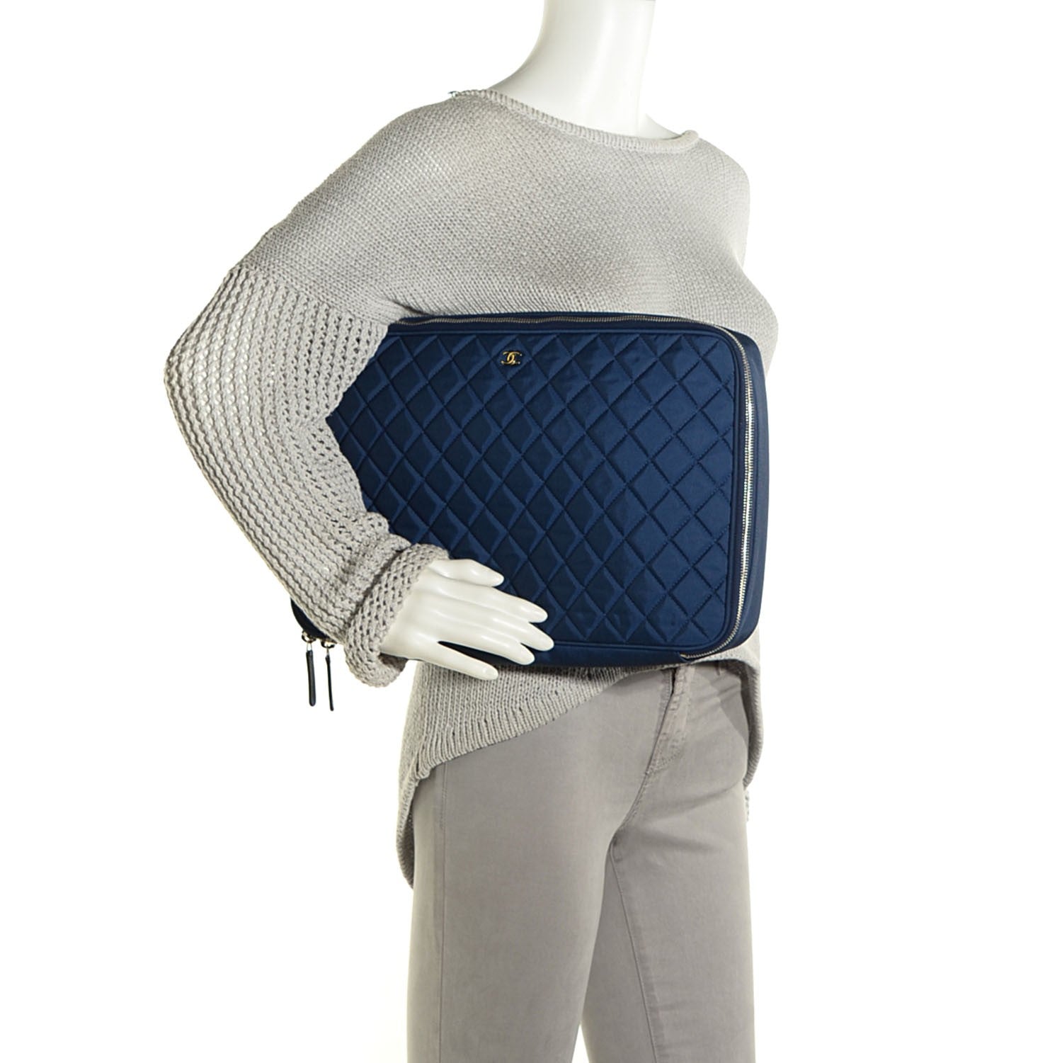 Chanel Nylon Quilted 15 Inch Laptop Case Blue 2 of 8