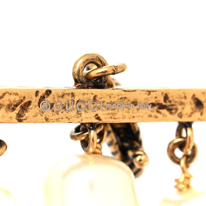 Gucci Metal Crystal Pearl Double G Bracelet Aged Gold Multicolor 5 of 5