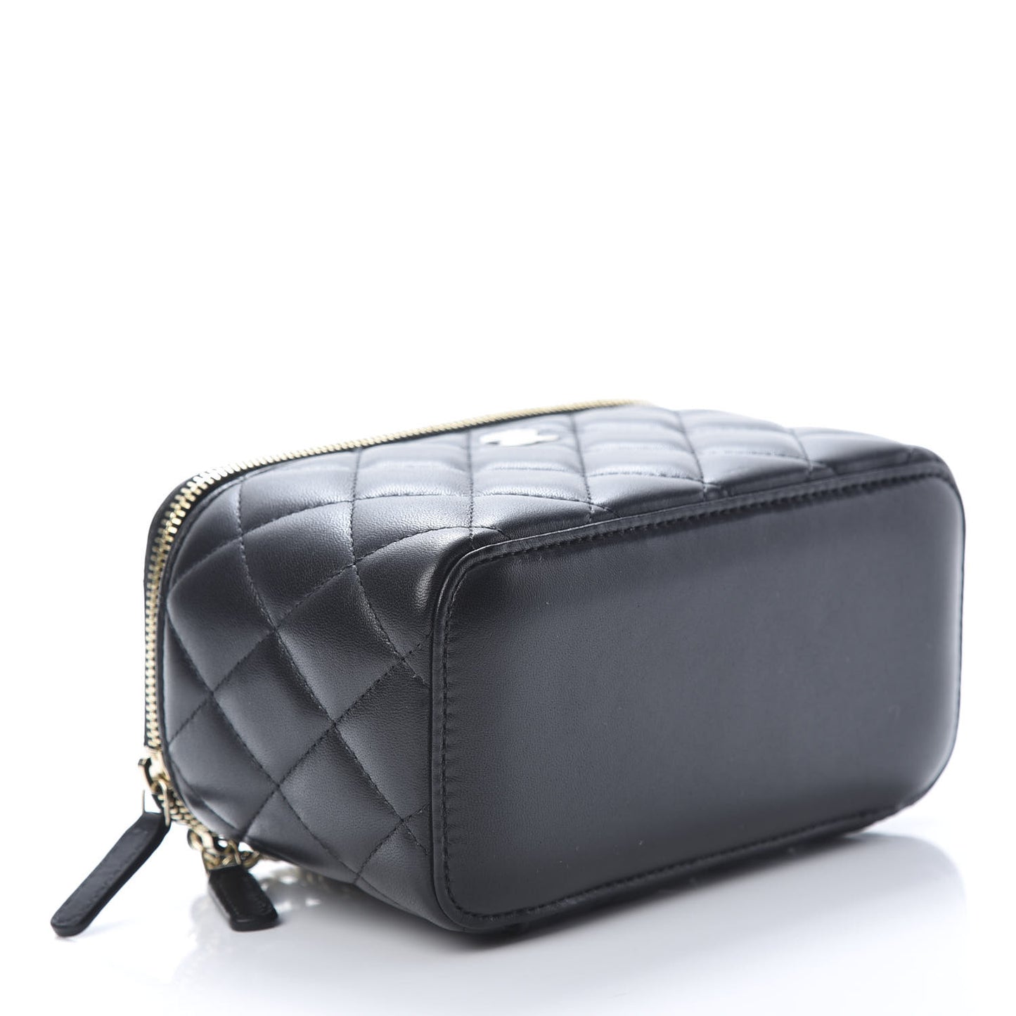 Lambskin Quilted Small Vanity Case With Chain Black