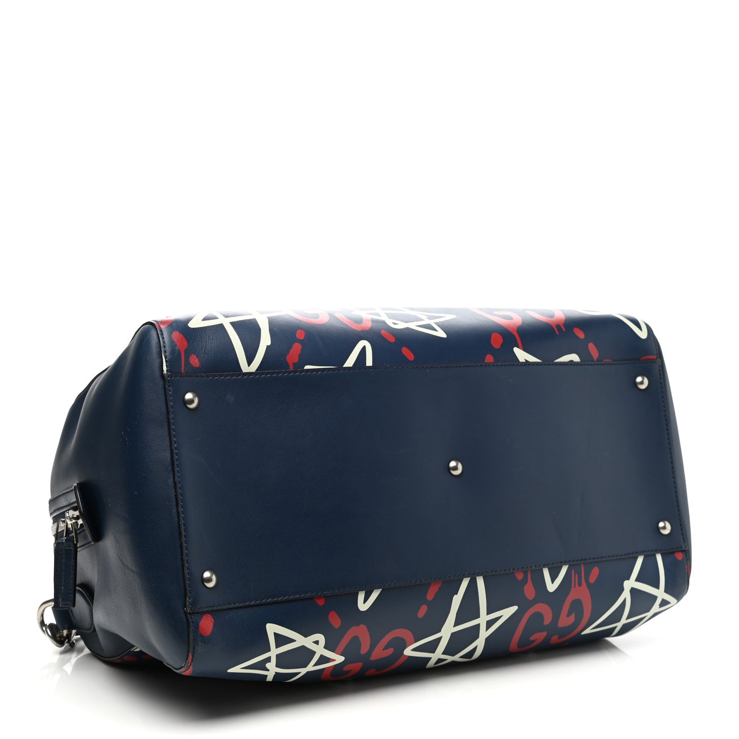 Calfskin GucciGhost Print Duffle Blue Agata Hibiscus Red