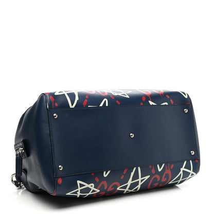 Gucci Calfskin GucciGhost Print Duffle Blue Agata Hibiscus Red 3 of 13