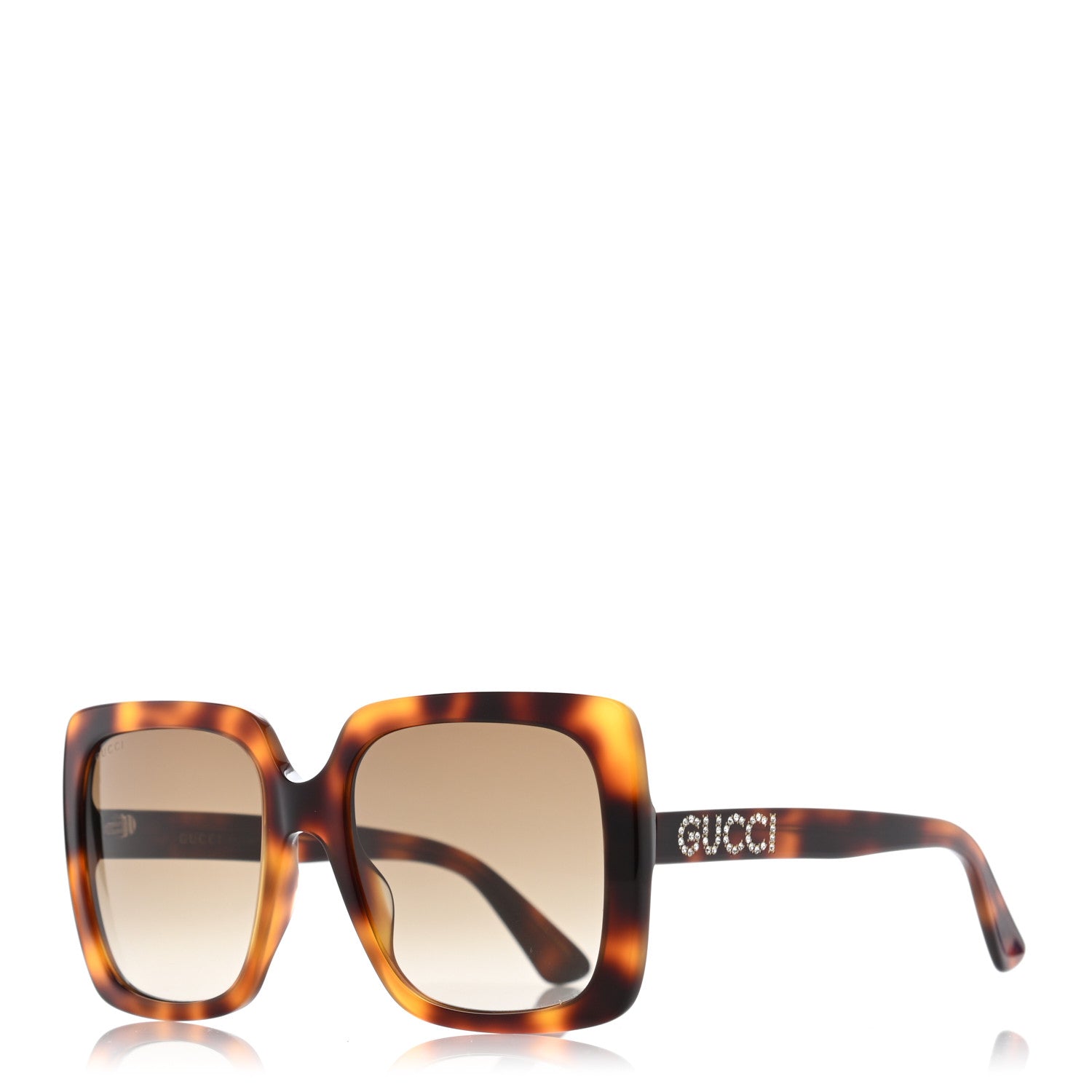 Gucci Acetate Square Frame Crystal Sunglasses GG 0418S Tortoiseshell 1 of 8