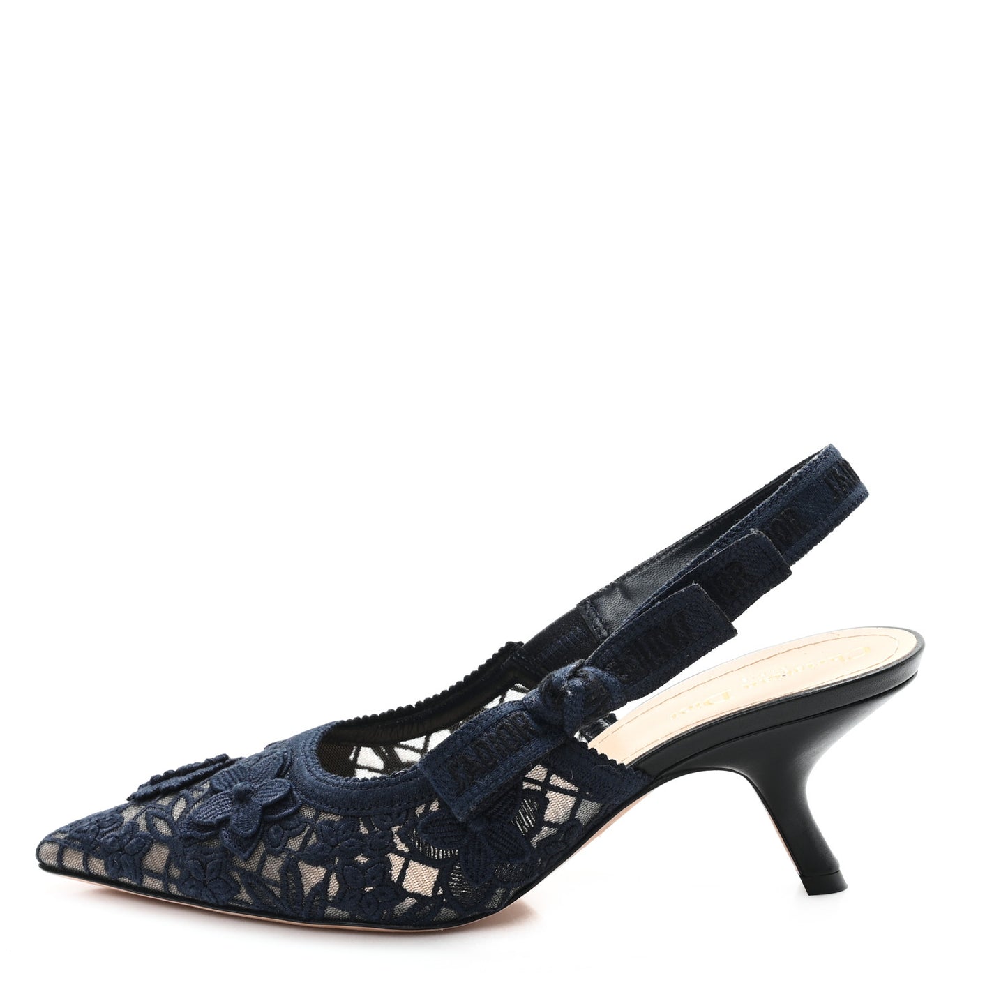 Lace Ribbon Rose Embroidered J'Adior Slingback 65mm Pumps 39 Navy
