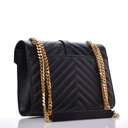 Saint Laurent Grain De Poudre Matelasse Chevron Medium Monogram Satchel Black 3 of 8
