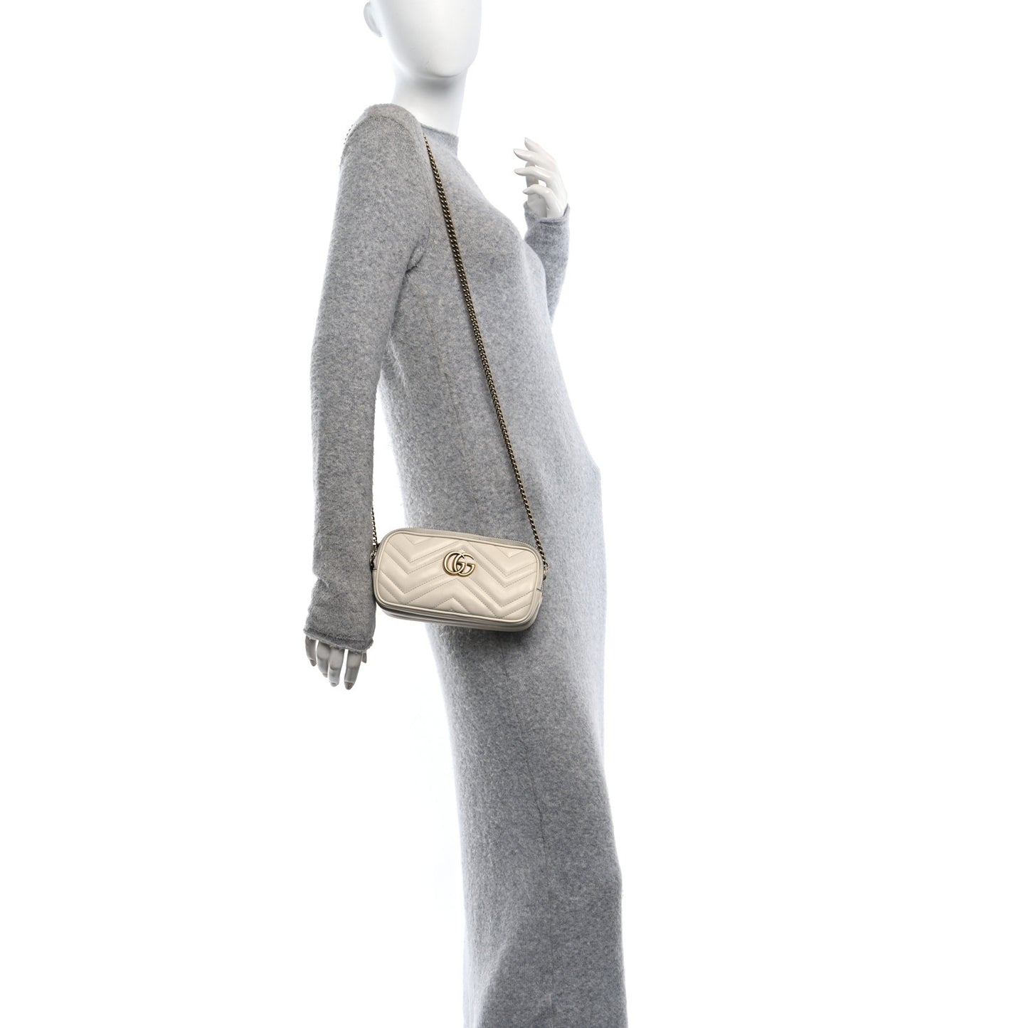 Calfskin Matelasse Mini GG Marmont Chain Crossbody Bag Mystic White