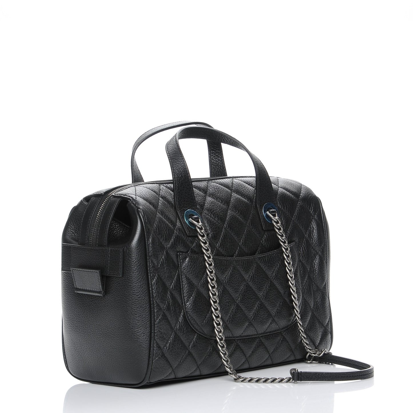 Calfskin Quilted Bowling Bag Black