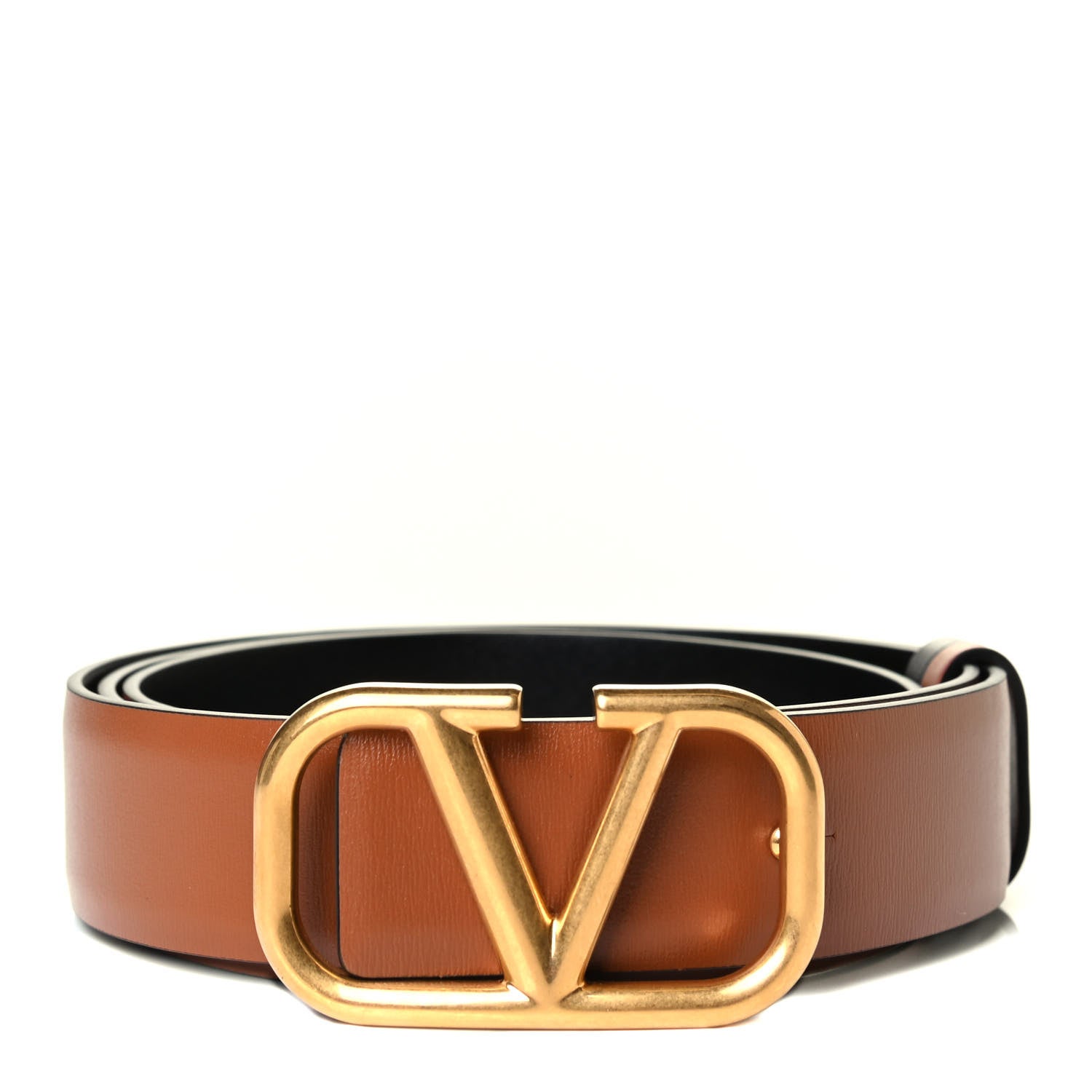 Valentino Garavani Glossy Calfskin VLogo Reversible 70mm Belt 95 38 Saddle Brown Black 1 of 5
