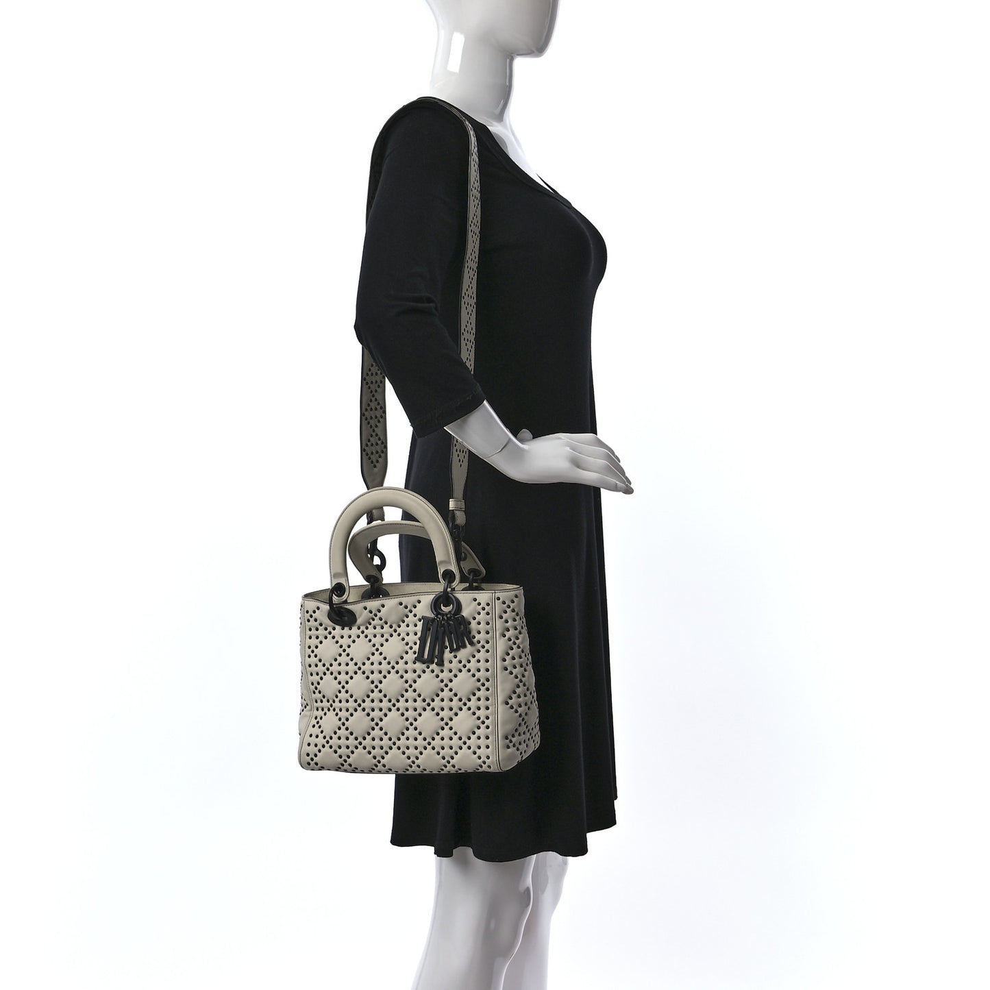 Lambskin Cannage Studded Medium Supple Lady Dior White Black