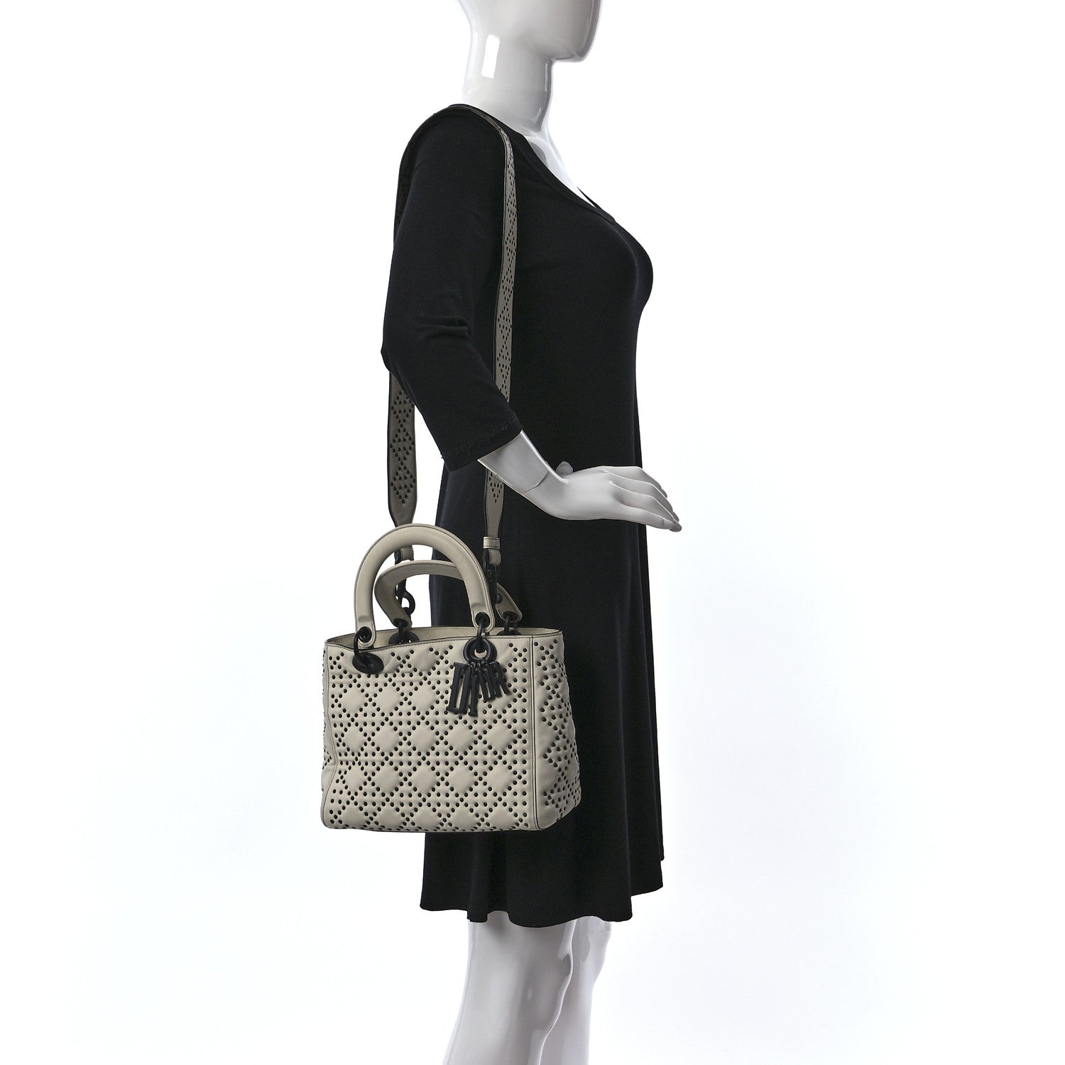 Christian Dior Lambskin Cannage Studded Medium Supple Lady Dior White Black 2 of 14