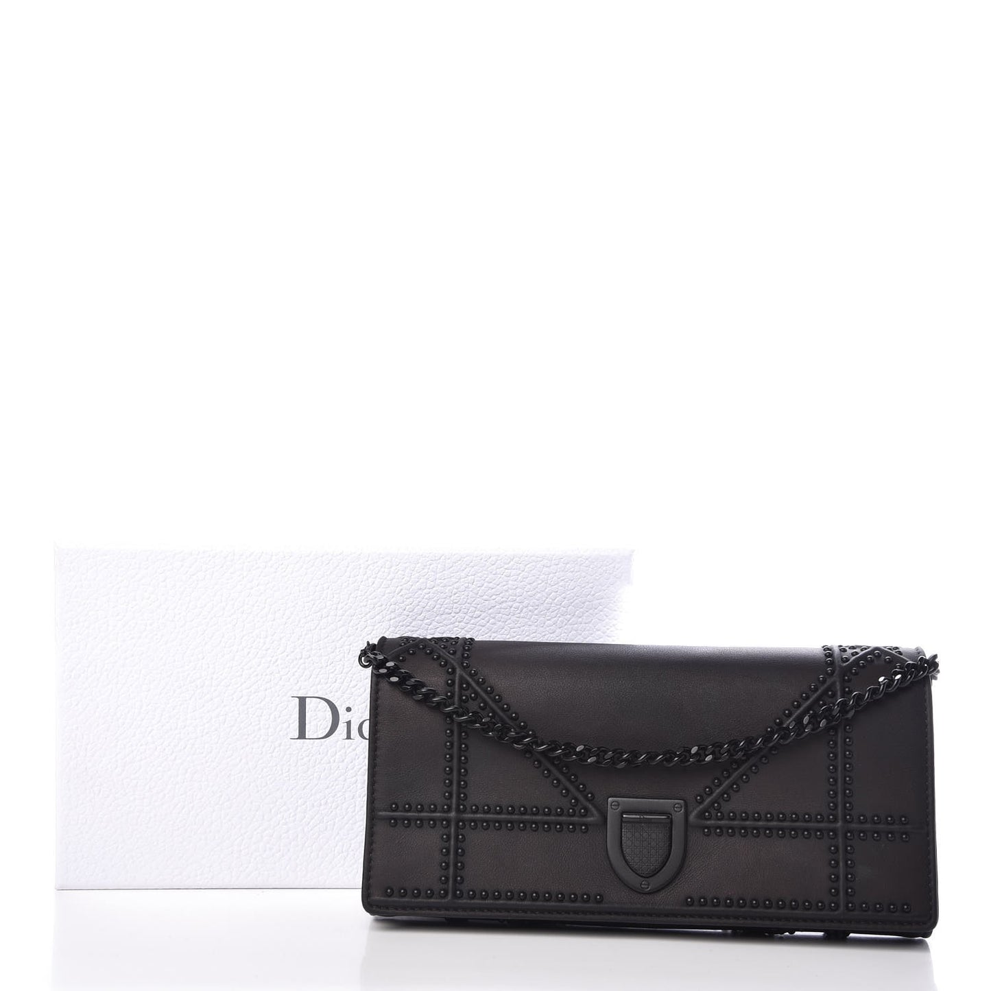 Ultra Matte Calfskin Studded Diorama Croisiere Chain Wallet Black