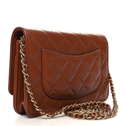 Chanel Lambskin Quilted Studded CC Wallet On Chain WOC Light Brown 3 of 12