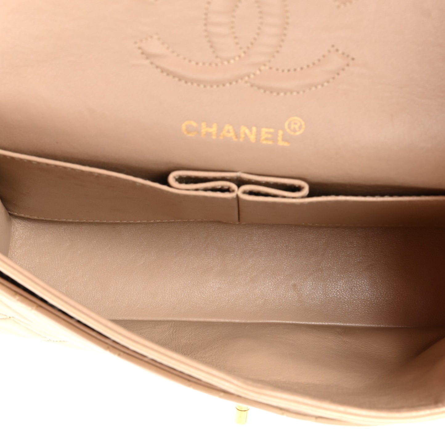 Lambskin Quilted Small Double Flap Beige