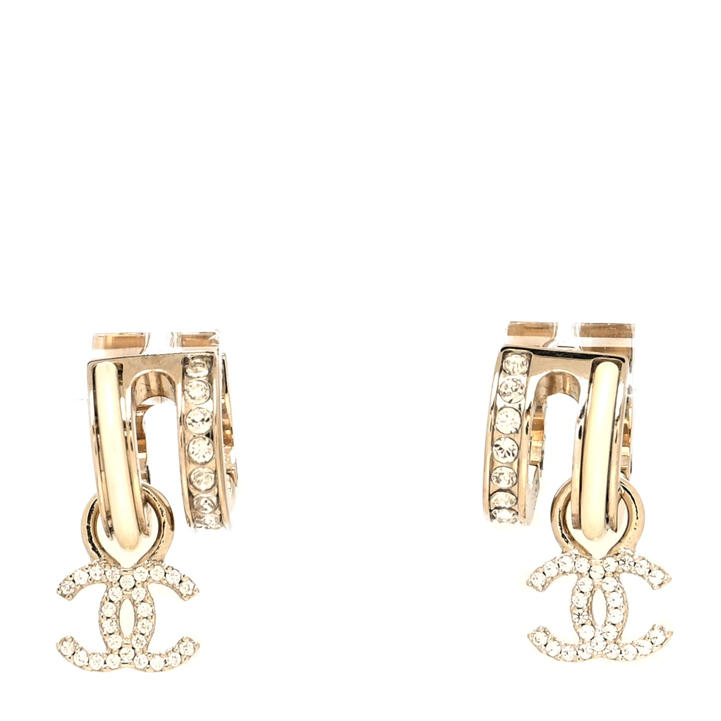 Crystal CC Hoop Drop Earrings Gold Pearly White