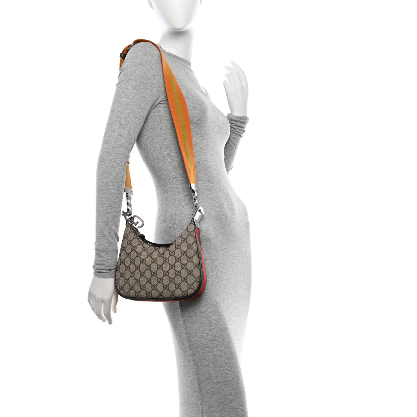 GG Supreme Monogram Textured Calfskin Web Small Attache Shoulder Bag Beige Ebony New Acero
