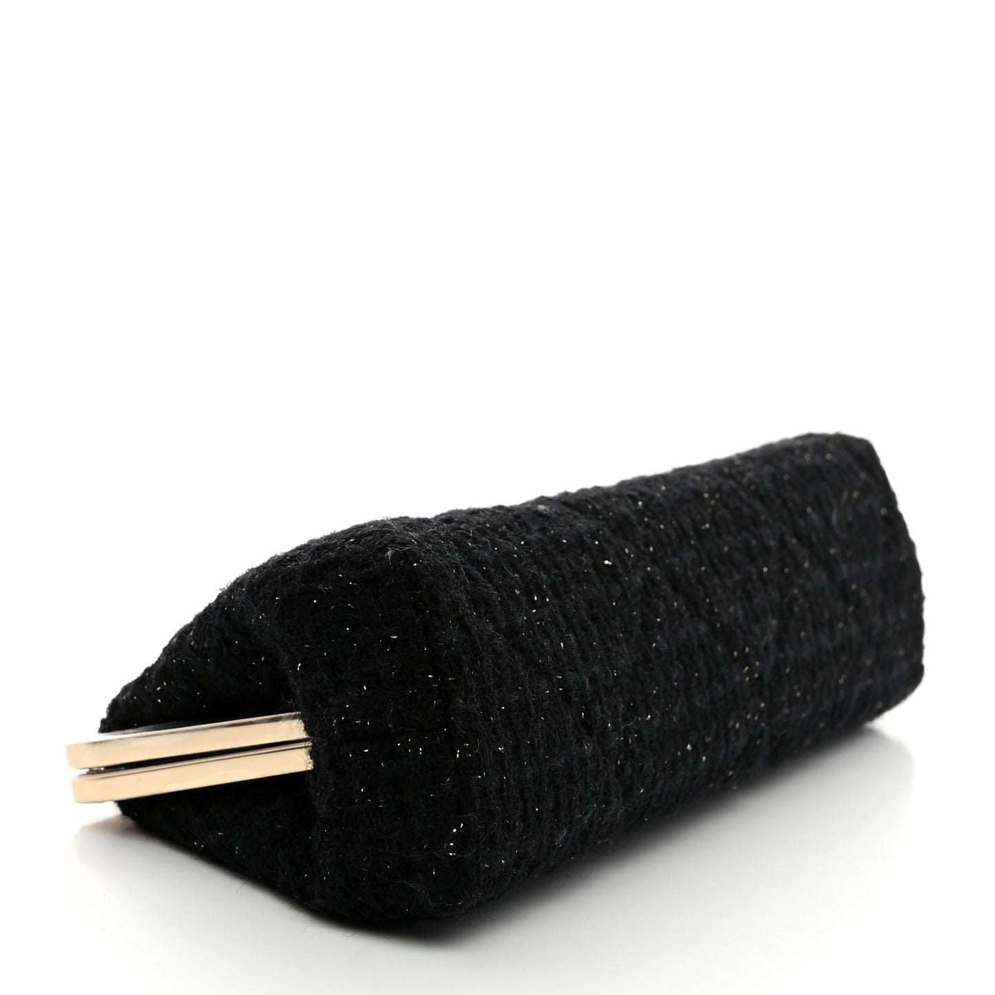 Tweed Quilted Kiss Lock Clutch Black