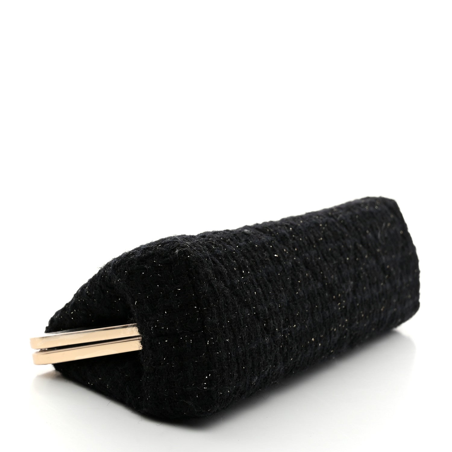 Chanel Tweed Quilted Kiss Lock Clutch Black 4 of 8