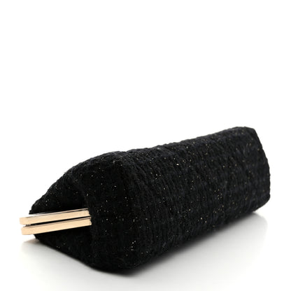 Chanel Tweed Quilted Kiss Lock Clutch Black 4 of 8