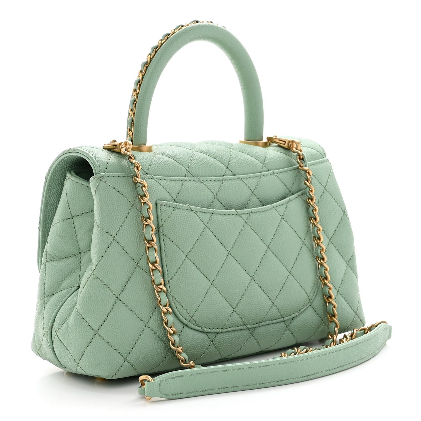 Caviar Quilted Mini Coco Chain Handle Flap Light Green