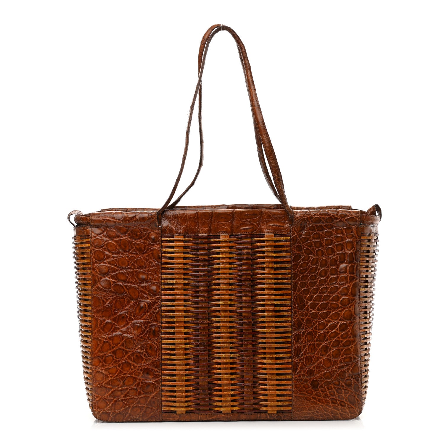 Nancy Gonzalez Crocodile Woven Top Handle Tote Brown 1 of 11