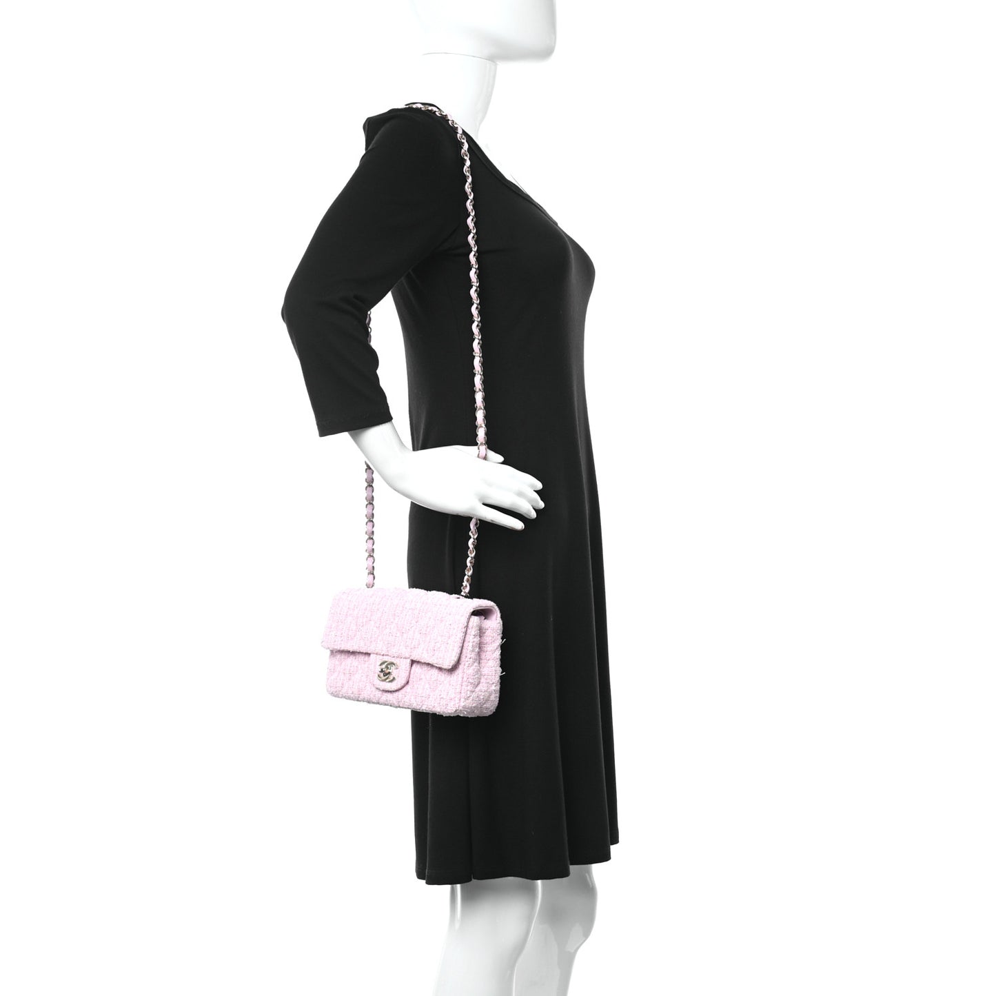 Tweed Quilted Mini Rectangular Flap Pink