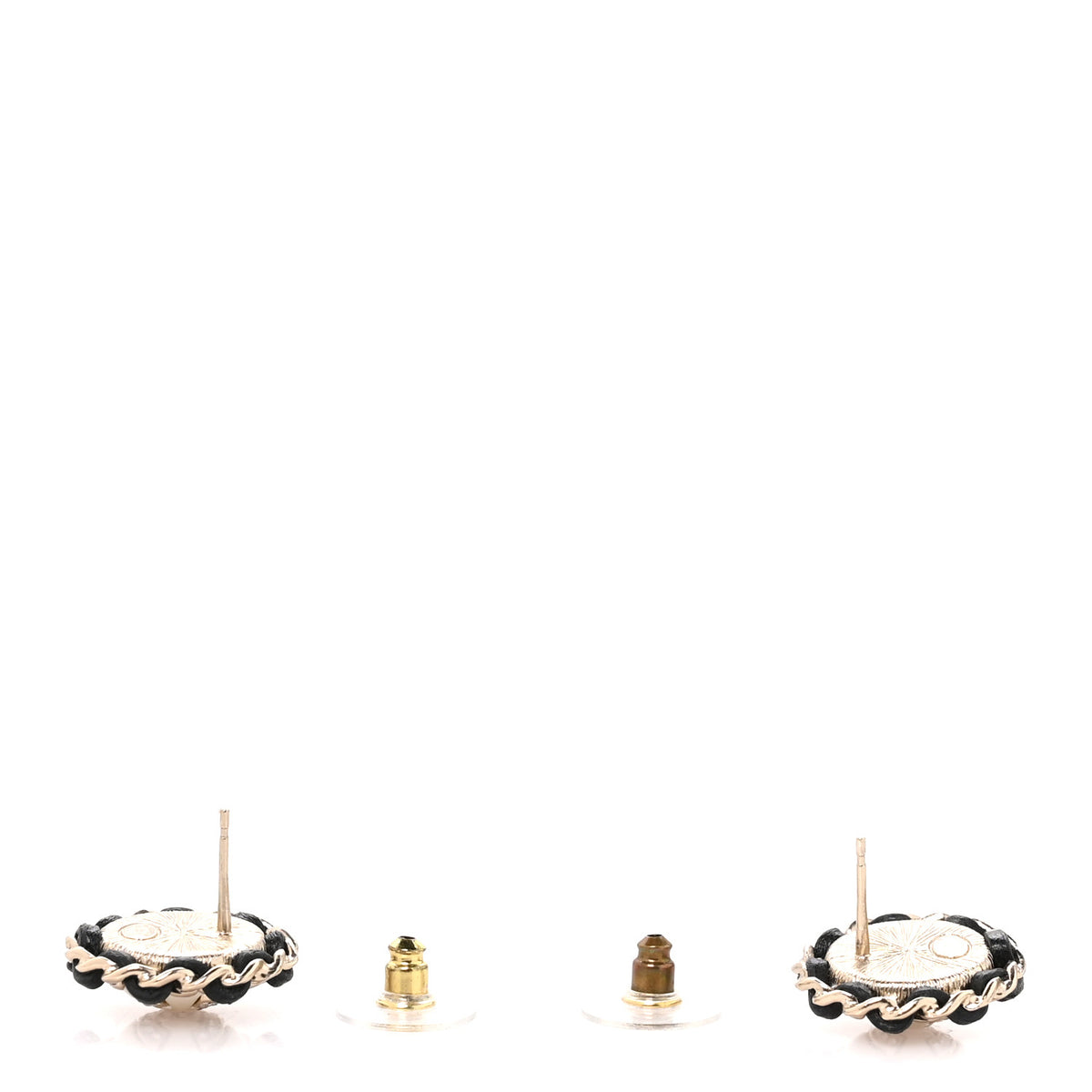 Pearl Crystal Lambskin CC Earrings Gold Black