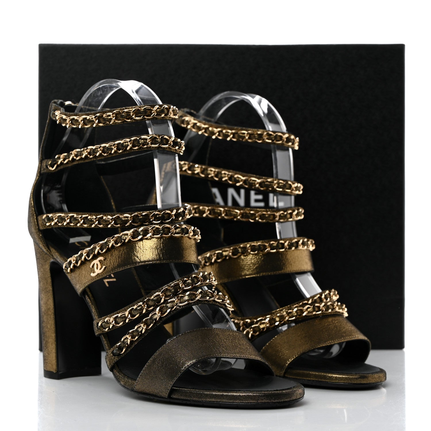 Chanel Suede Laminated Lambskin Gladiator Chain Sandals 41 Dark Gold 9 of 9