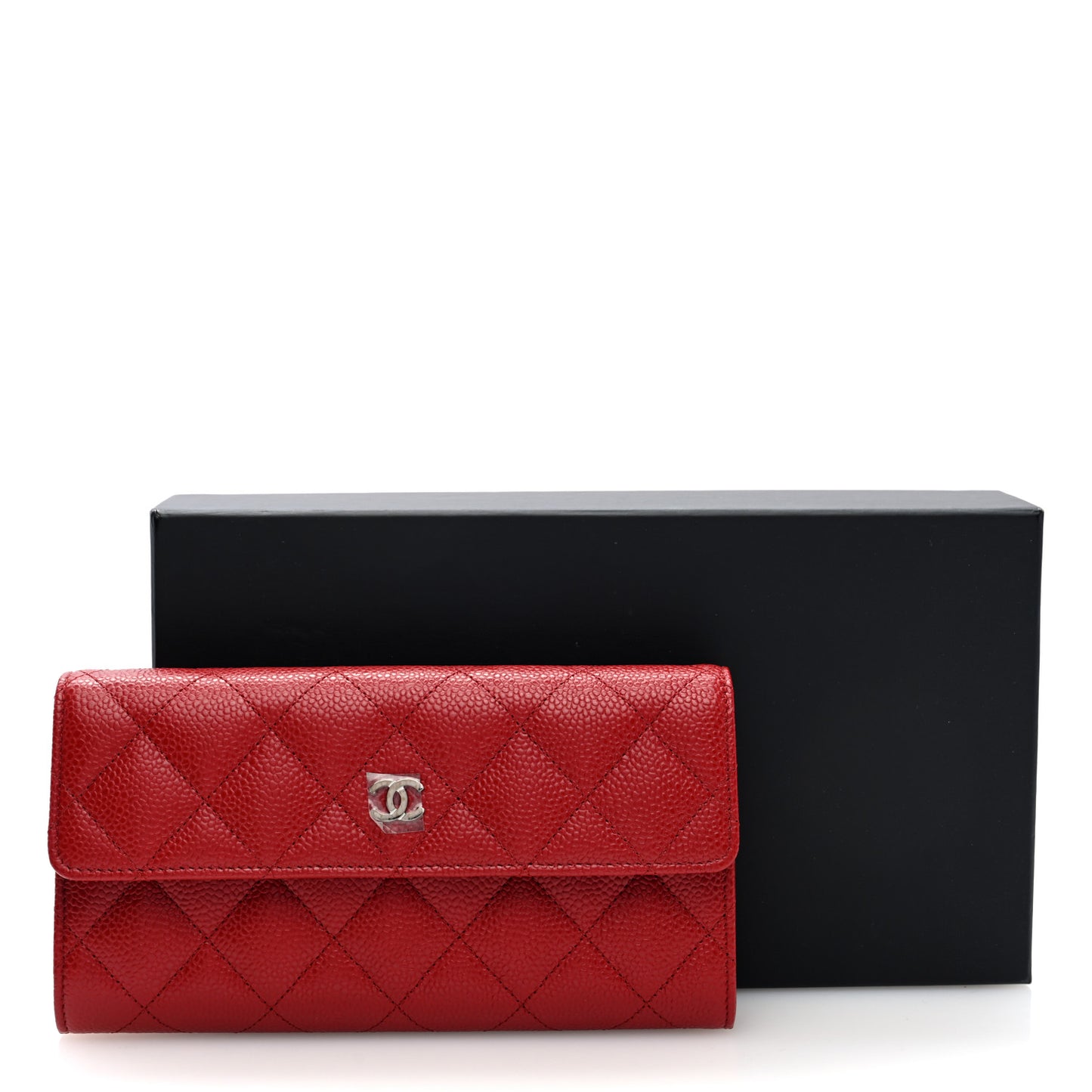 Caviar Quilted Large Gusset Flap Wallet Red