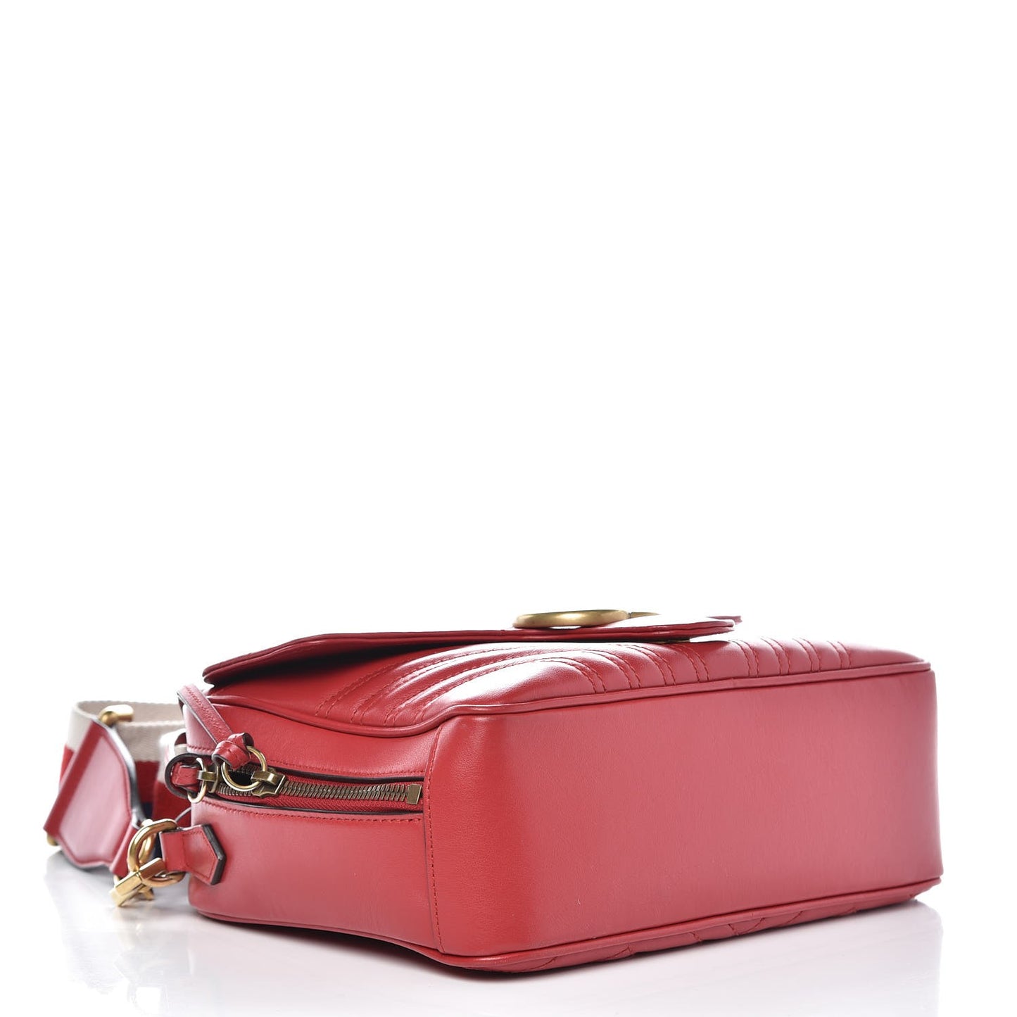 Calfskin Matelasse Sylvie Web Small GG Marmont Top Handle Shoulder Bag Hibiscus Red