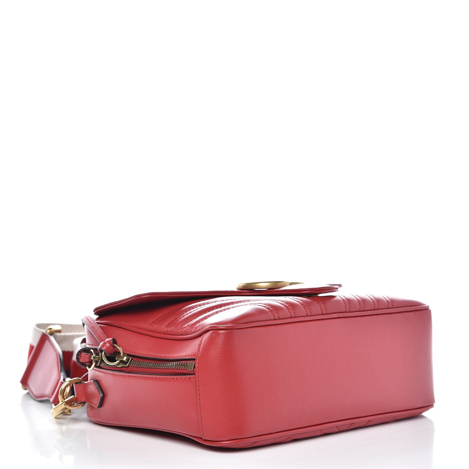 Gucci Calfskin Matelasse Sylvie Web Small GG Marmont Top Handle Shoulder Bag Hibiscus Red 4 of 8