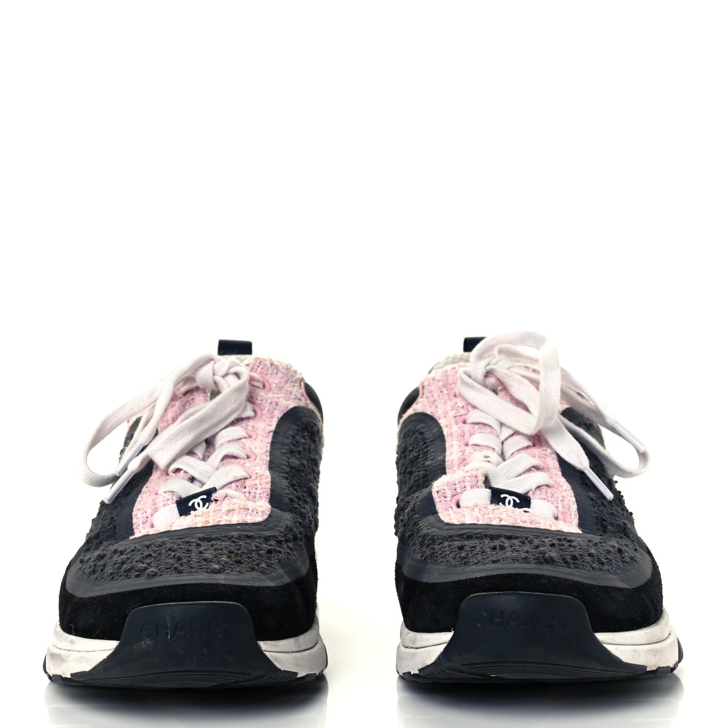 Tweed Suede Calfskin CC Sneakers 41 Gray Pink
