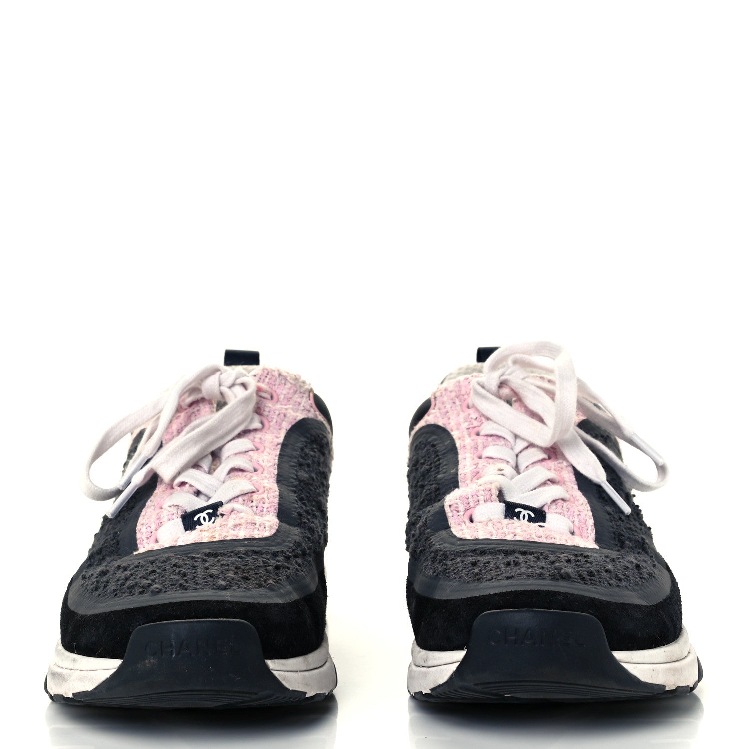 Chanel Tweed Suede Calfskin CC Sneakers 41 Gray Pink 3 of 9