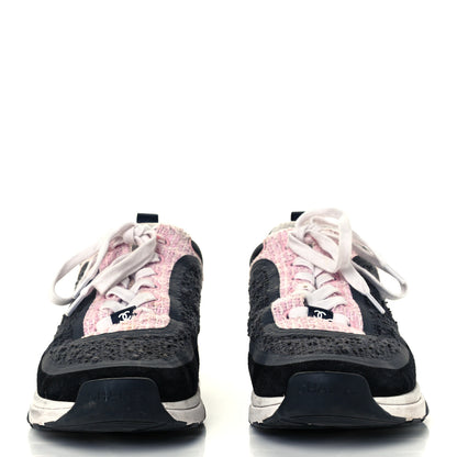 Chanel Tweed Suede Calfskin CC Sneakers 41 Gray Pink 3 of 9