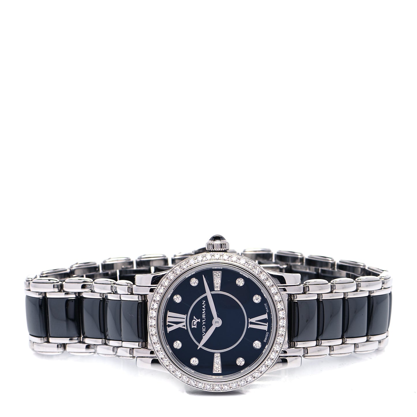 Stainless Steel Ceramic Diamond Bezel 30mm Classic Quartz Watch Black