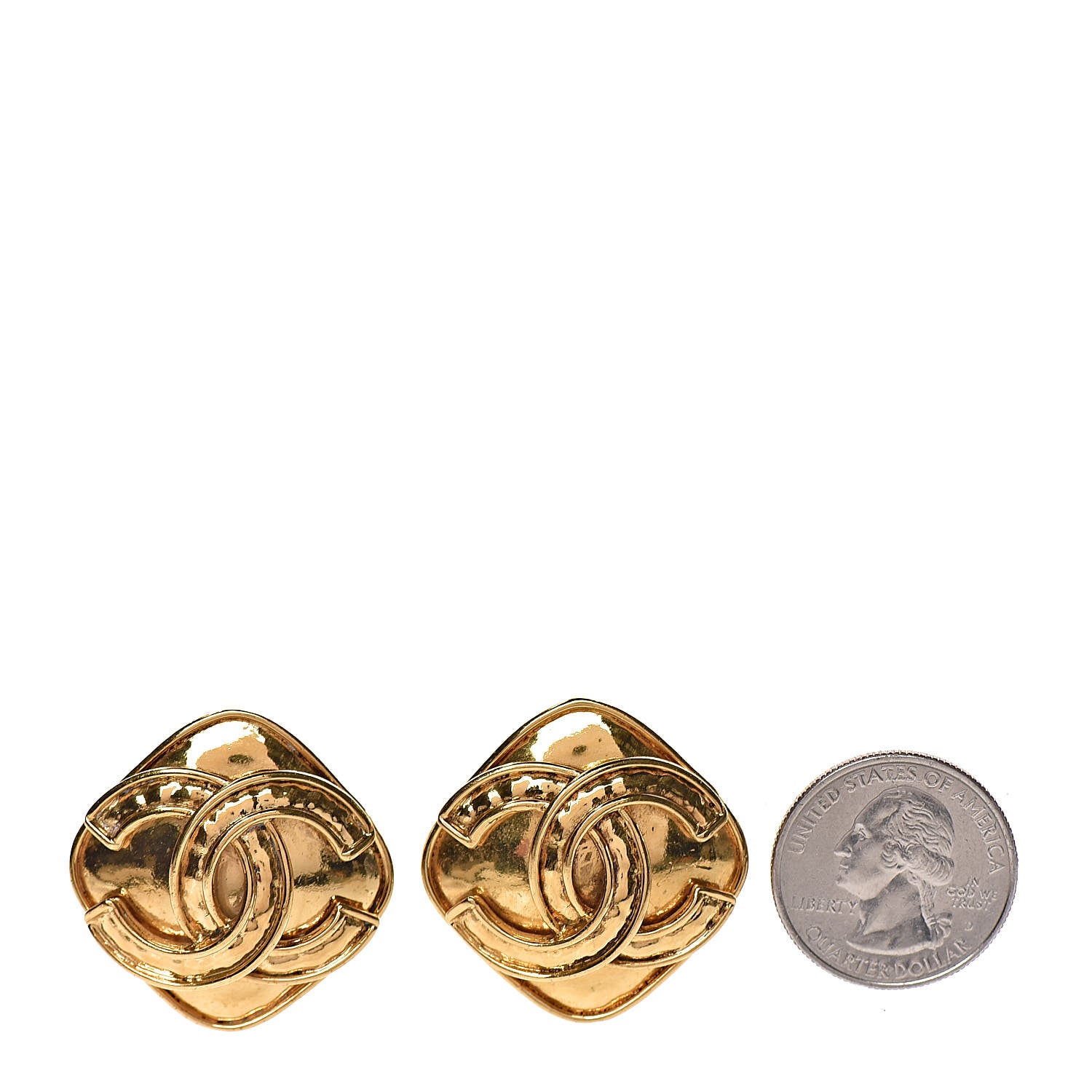 Chanel CC Square Clip On Earrings Gold 2 of 6