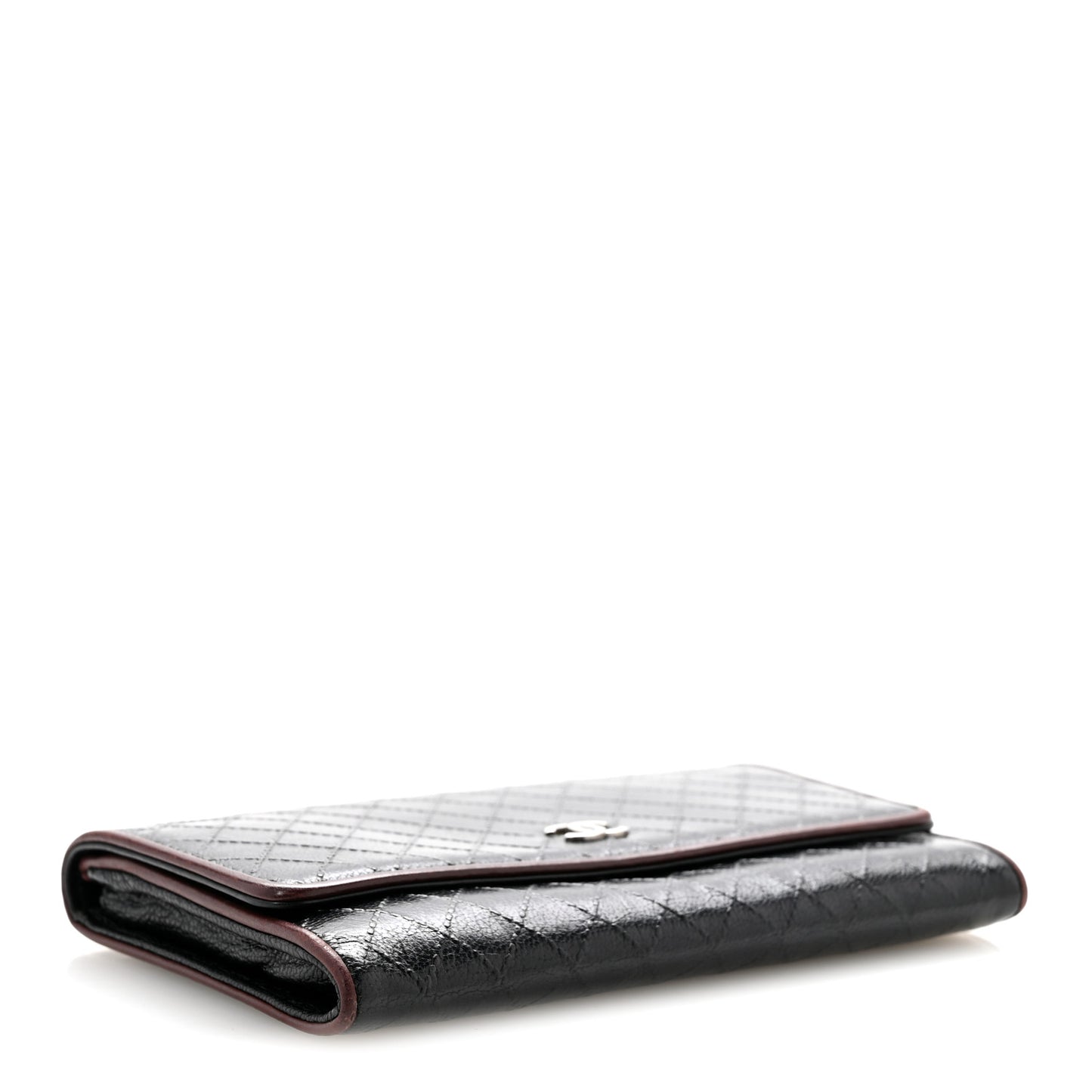 Calfskin Diamond Stitched Flap Wallet Black