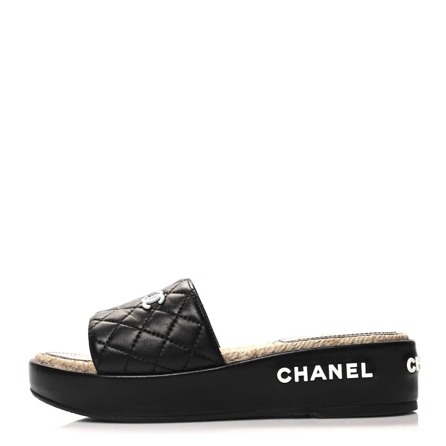 Chanel Lambskin Quilted CC Espadrille Slip On Sandals 36 Black 1 of 9