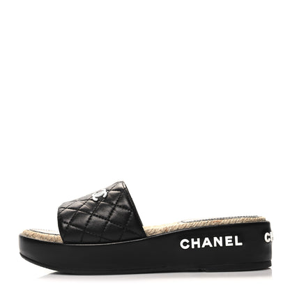 Chanel Lambskin Quilted CC Espadrille Slip On Sandals 36 Black 1 of 9