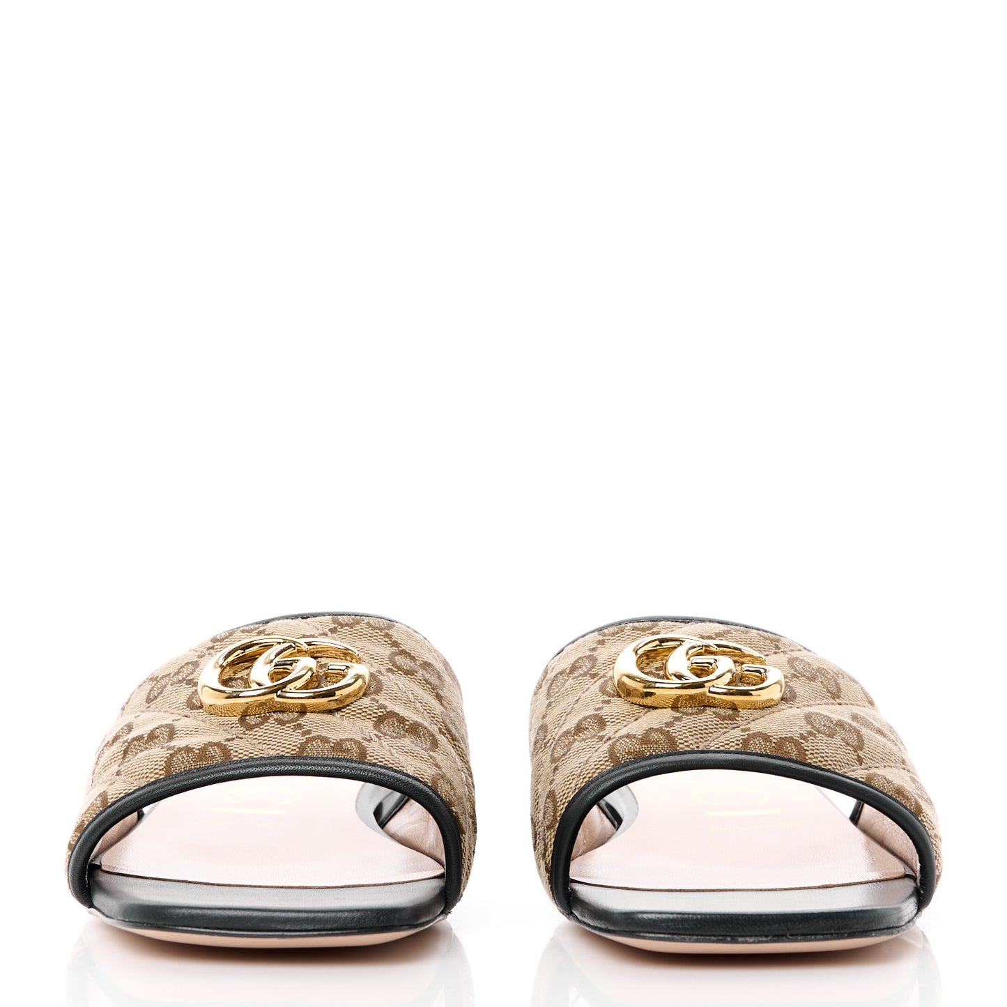 Monogram Matelasse Diagonal GG Marmont Flat Slide Sandals 39 Beige Ebony Black