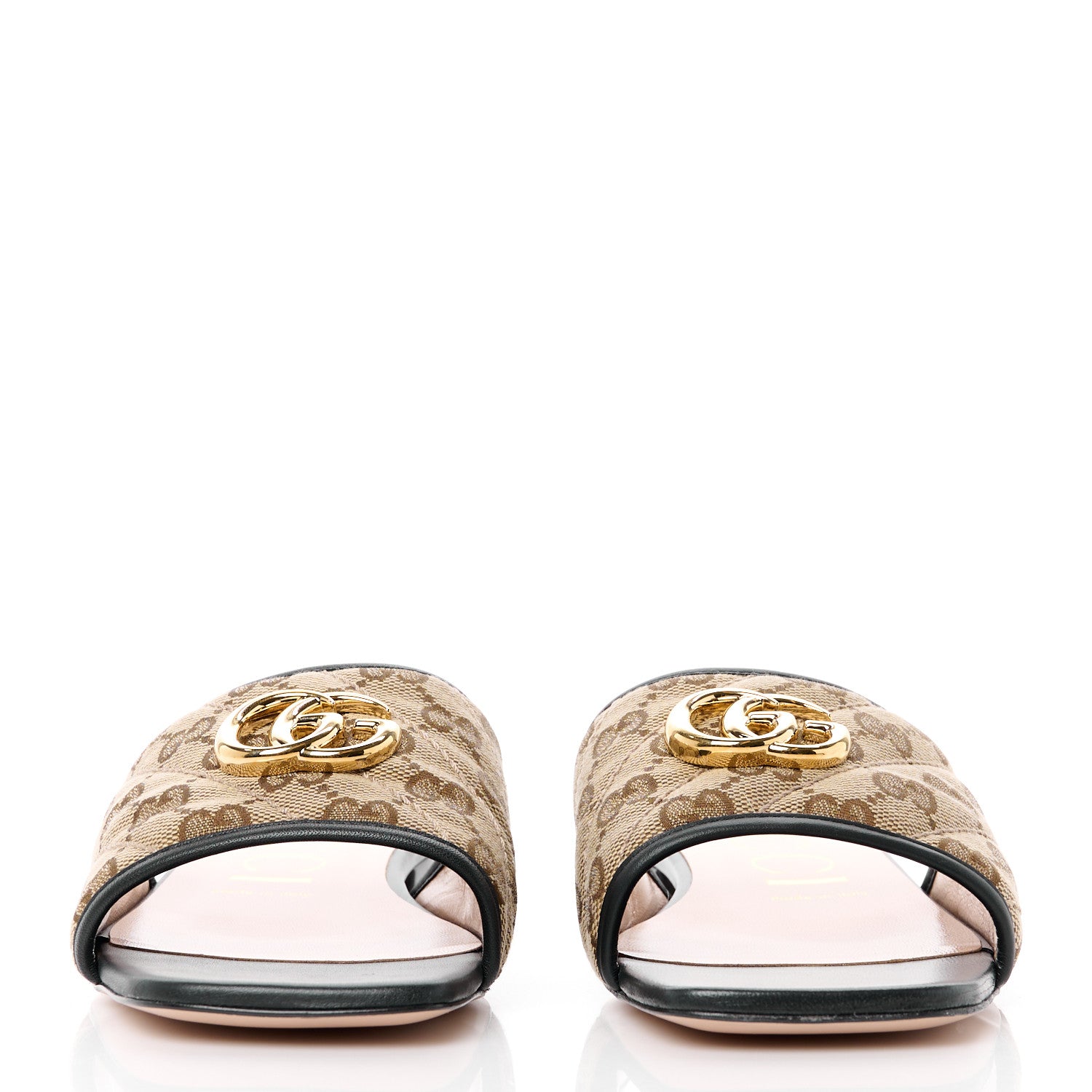 Gucci Monogram Matelasse Diagonal GG Marmont Flat Slide Sandals 39 Beige Ebony Black 2 of 10