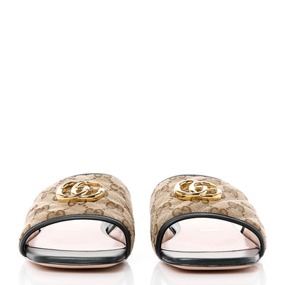 Gucci Monogram Matelasse Diagonal GG Marmont Flat Slide Sandals 39 Beige Ebony Black 2 of 10