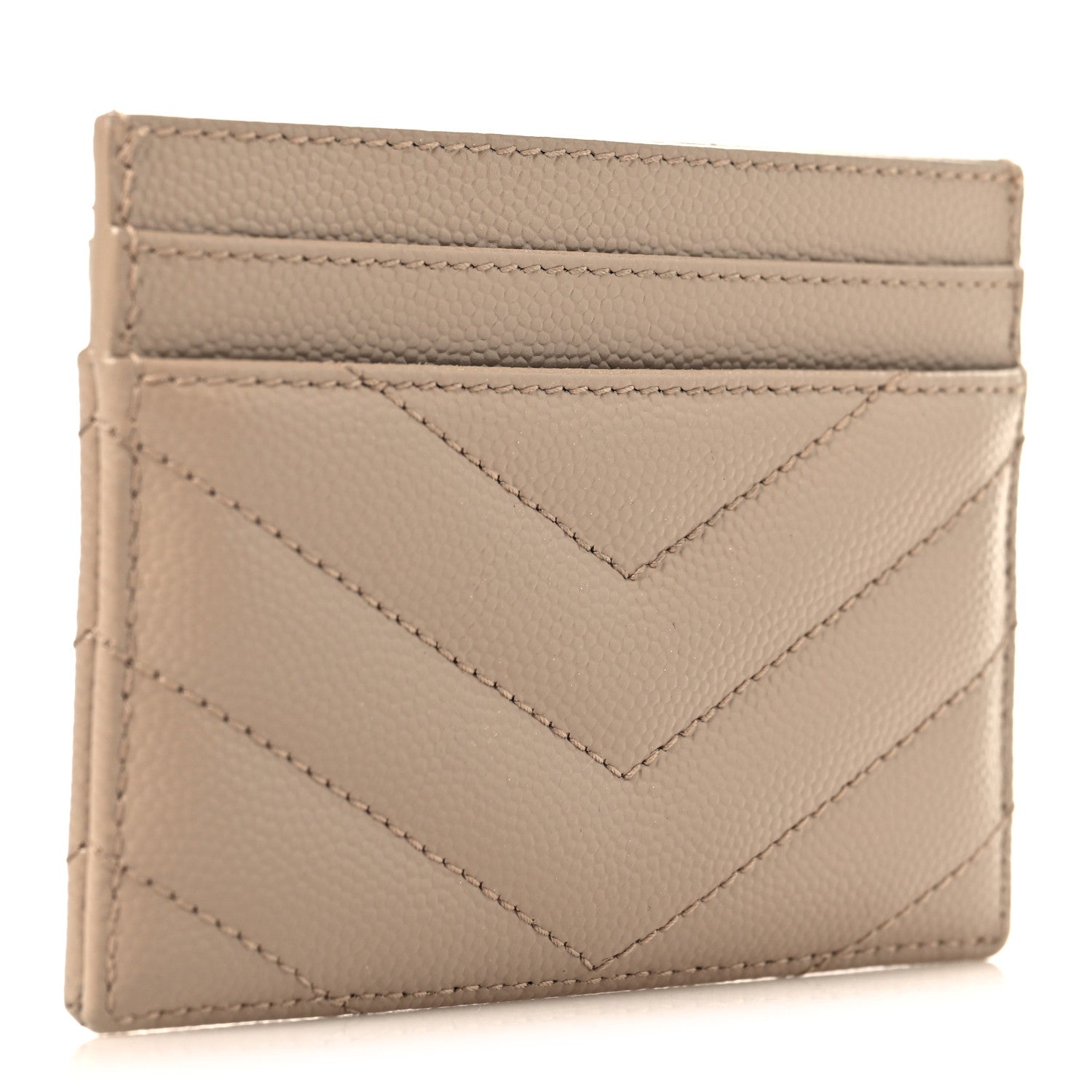 Saint Laurent Grain De Poudre Matelasse Chevron Monogram Credit Card Case Dark Beige 3 of 7