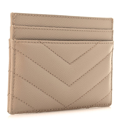 Saint Laurent Grain De Poudre Matelasse Chevron Monogram Credit Card Case Dark Beige 3 of 7