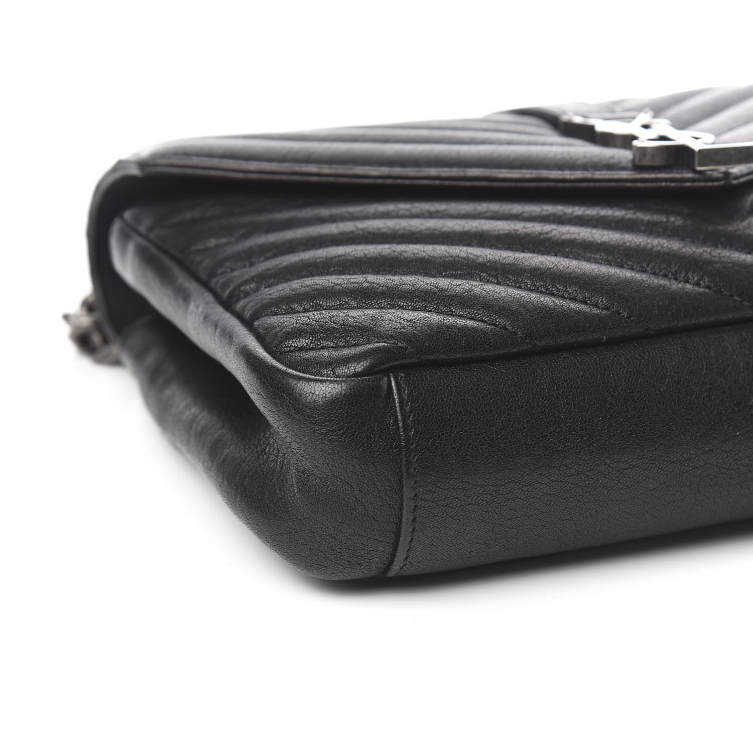 Saint Laurent Sheepskin Matelasse Chevron Monogram Medium College Bag Black 9 of 11